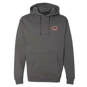 Gray hoodie with 'Good Days Only' text on a white background