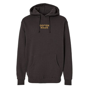 Dark gray hoodie with 'Ogren Made' text on a white background