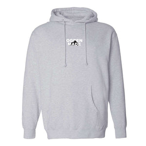 Gray hoodie with 'MADE' text on a white background