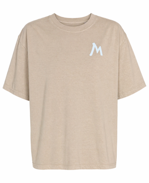 Tan Boxy Tee With White M Logo